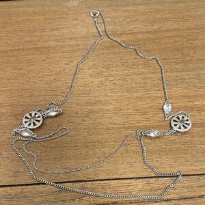 Elegant Long Silver Necklace with Crystal Accents